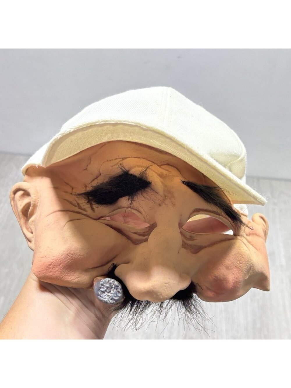 Vintage Cigar Smoking Old Man Halloween Mask With Hat